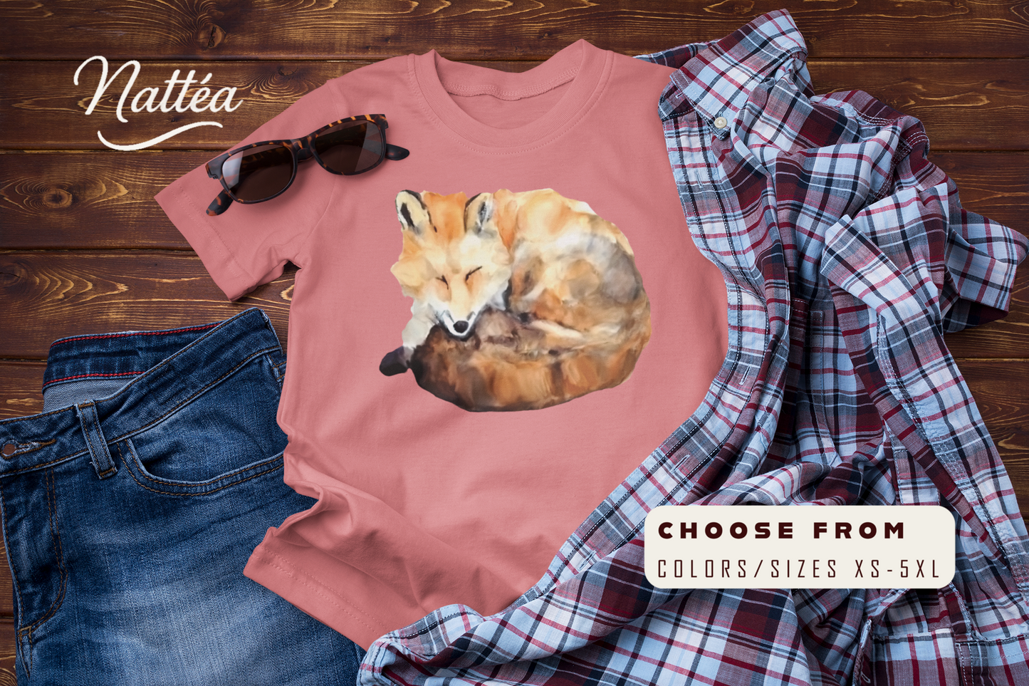 Watercolor Fox T-Shirt – Forest Wildlife Art from Original Painting