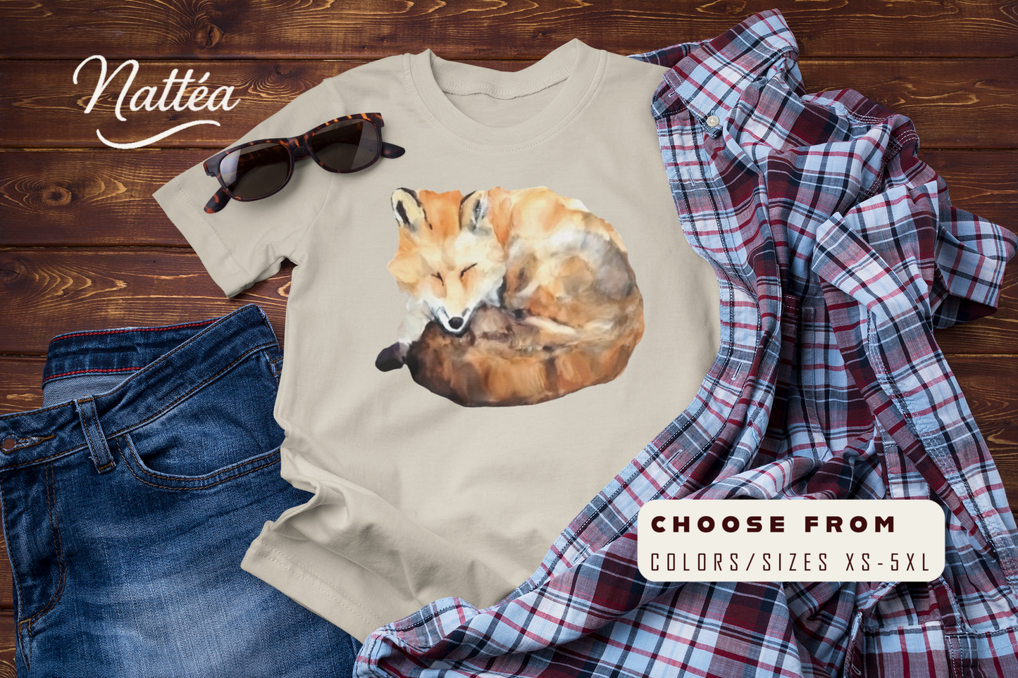 Watercolor Fox T-Shirt – Forest Wildlife Art from Original Painting