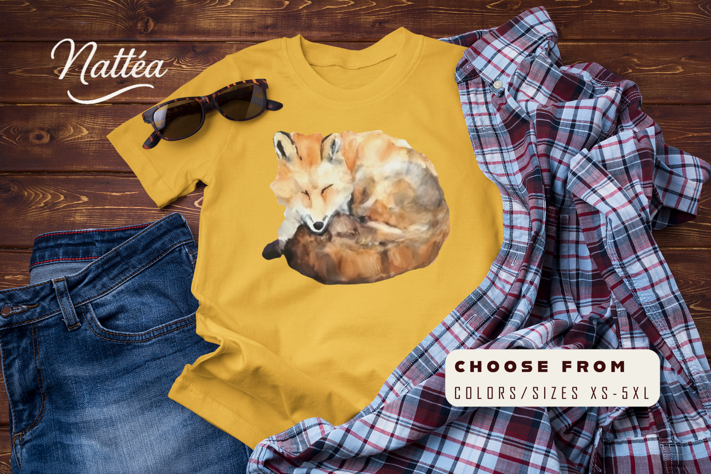 Watercolor Fox T-Shirt – Forest Wildlife Art from Original Painting