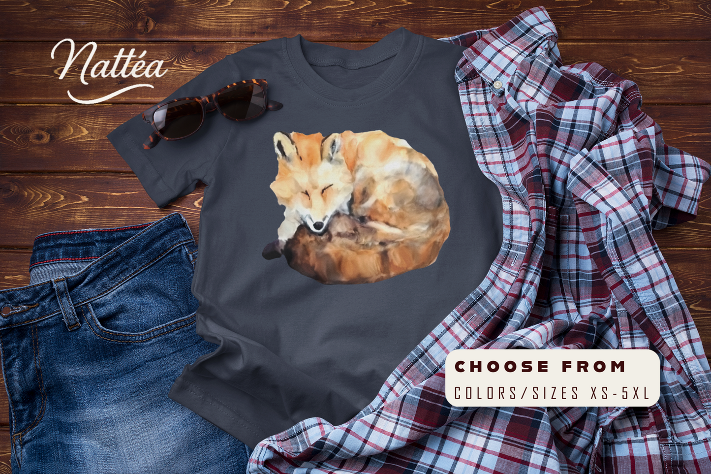 Watercolor Fox T-Shirt – Forest Wildlife Art from Original Painting