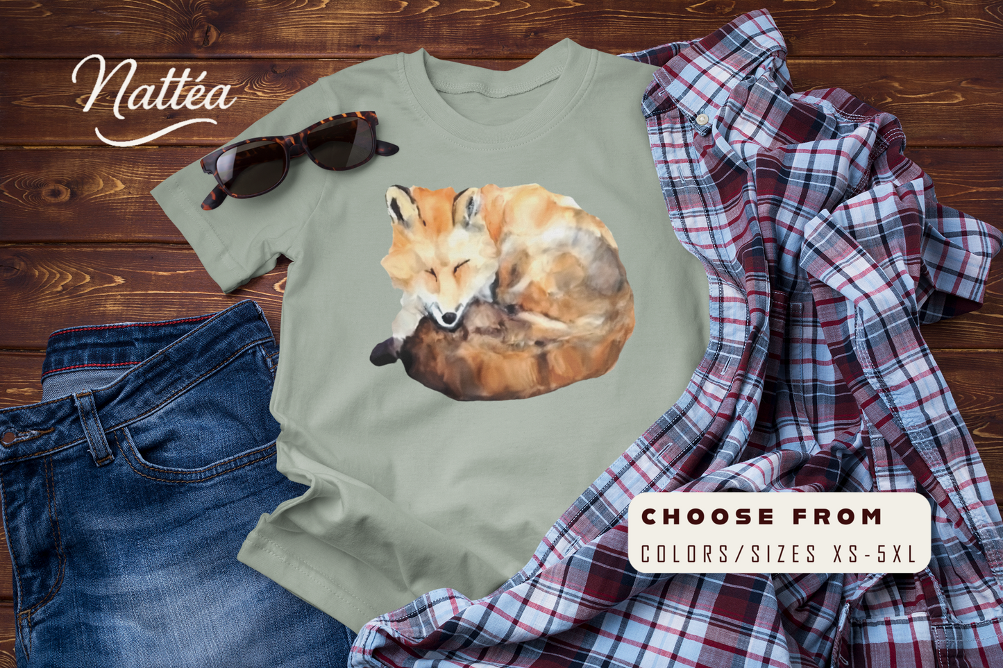 Watercolor Fox T-Shirt – Forest Wildlife Art from Original Painting