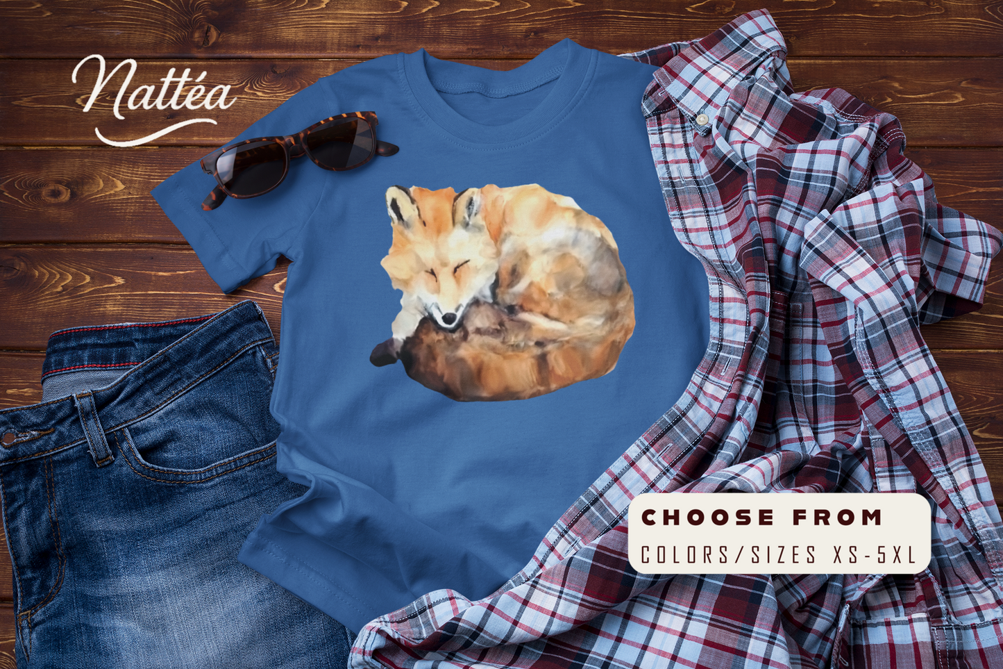 Watercolor Fox T-Shirt – Forest Wildlife Art from Original Painting