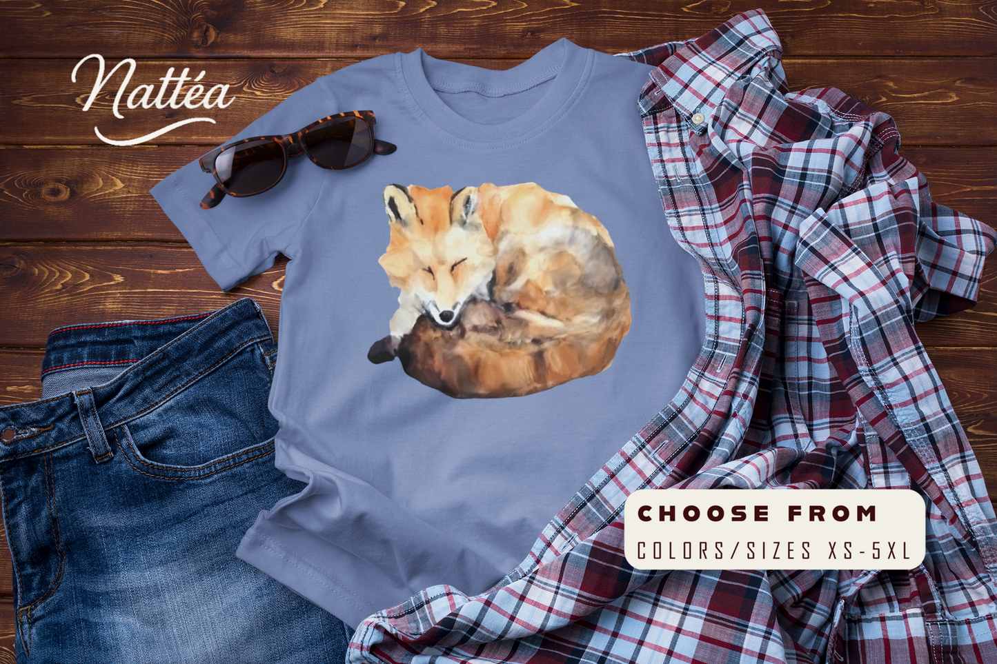 Watercolor Fox T-Shirt – Forest Wildlife Art from Original Painting