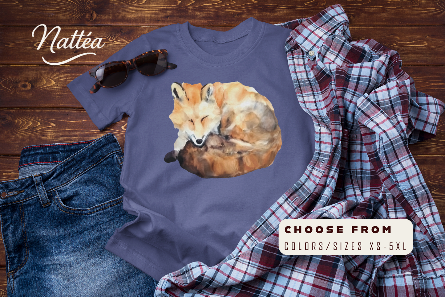 Watercolor Fox T-Shirt – Forest Wildlife Art from Original Painting