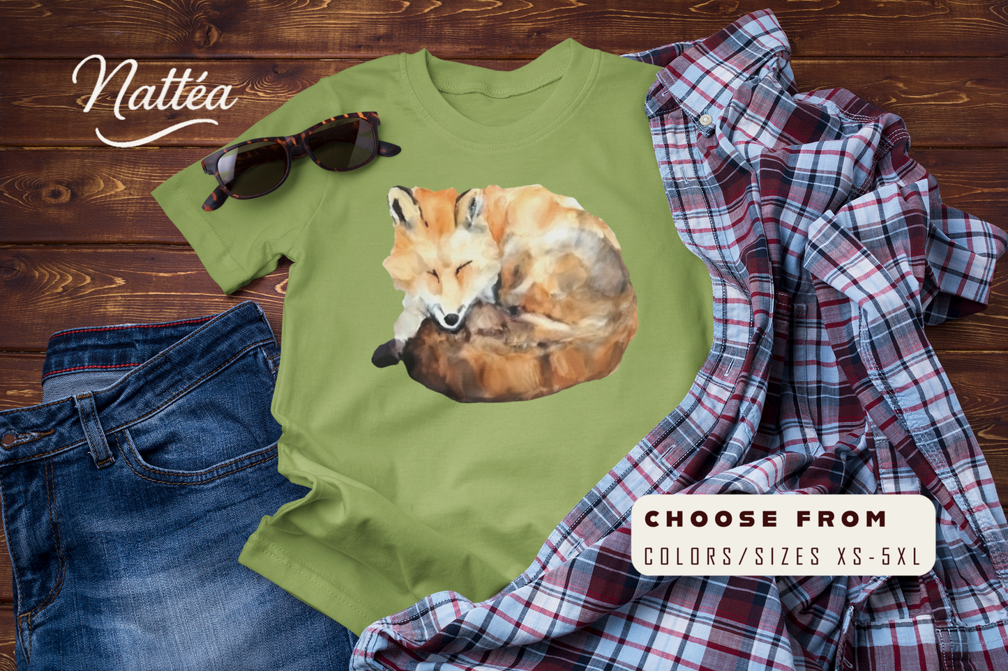 Watercolor Fox T-Shirt – Forest Wildlife Art from Original Painting