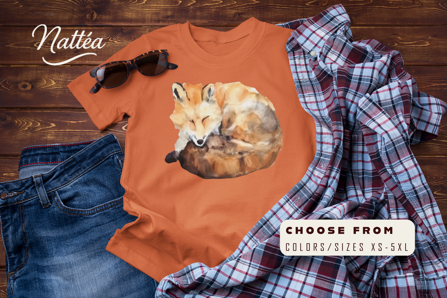 Watercolor Fox T-Shirt – Forest Wildlife Art from Original Painting
