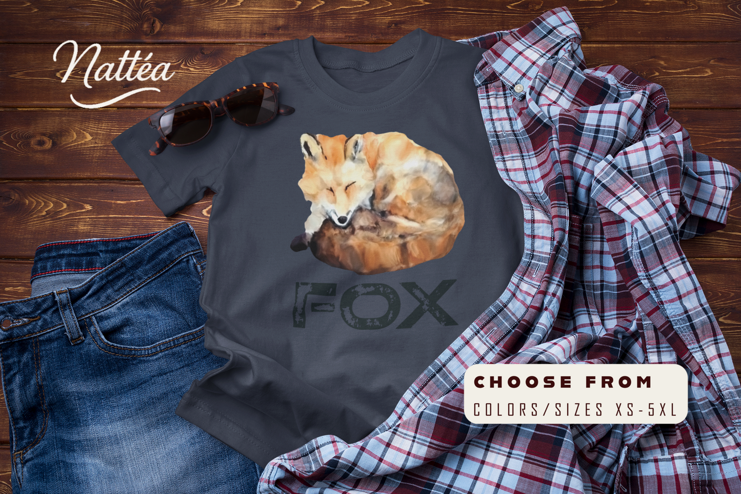 Watercolor Fox Art Tee – Forest Animal Design “Fox”