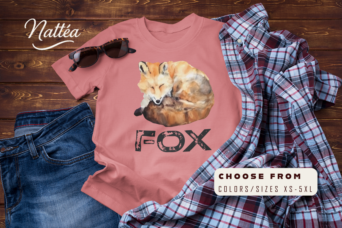 Watercolor Fox Art Tee – Forest Animal Design “Fox”