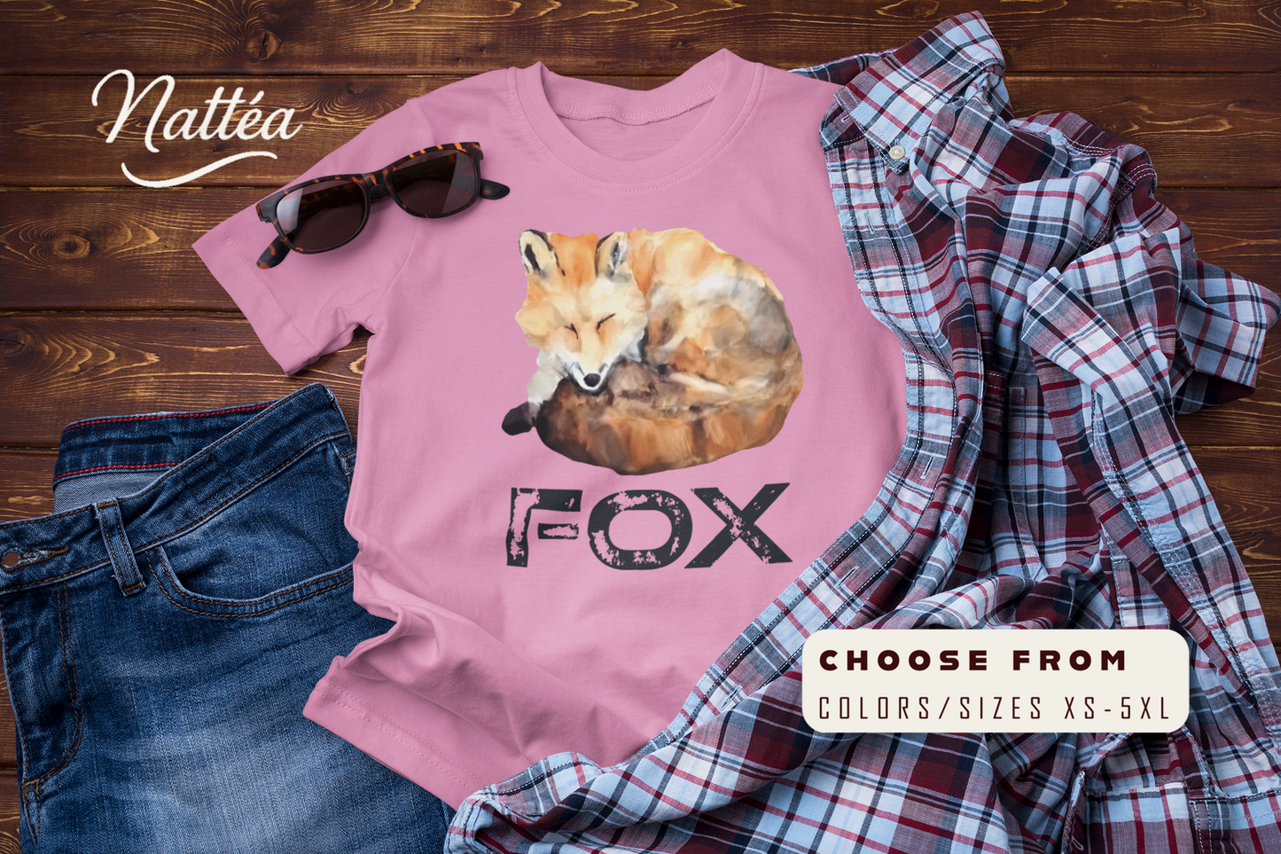 Watercolor Fox Art Tee – Forest Animal Design “Fox”
