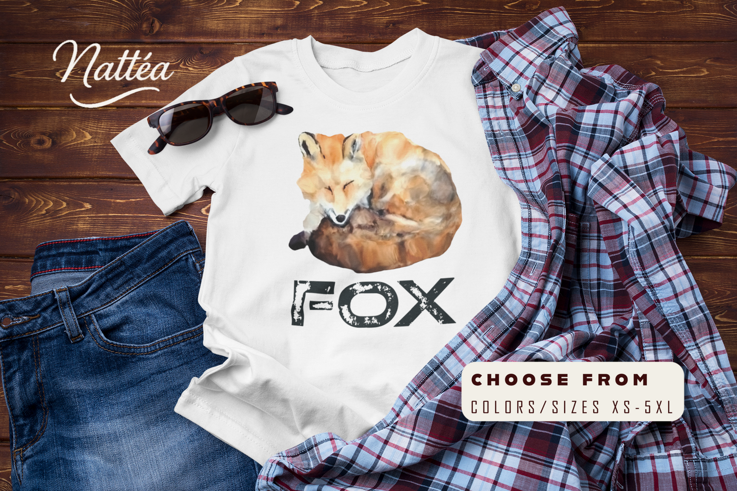 Watercolor Fox Art Tee – Forest Animal Design “Fox”