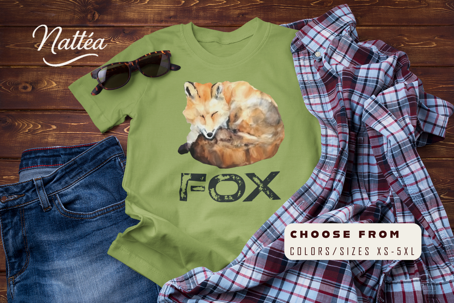 Watercolor Fox Art Tee – Forest Animal Design “Fox”