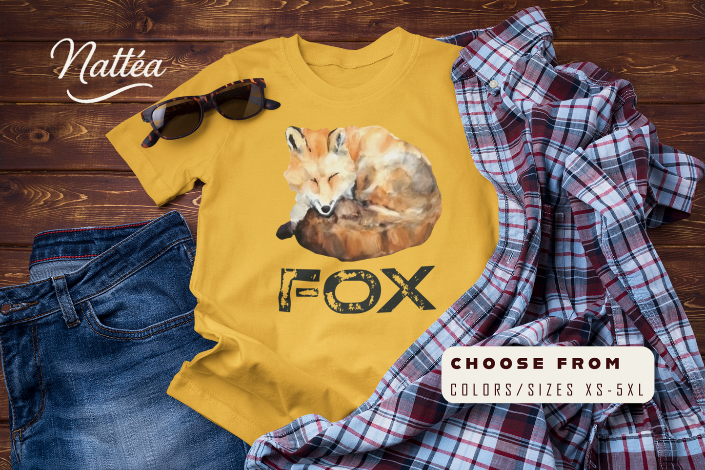 Watercolor Fox Art Tee – Forest Animal Design “Fox”
