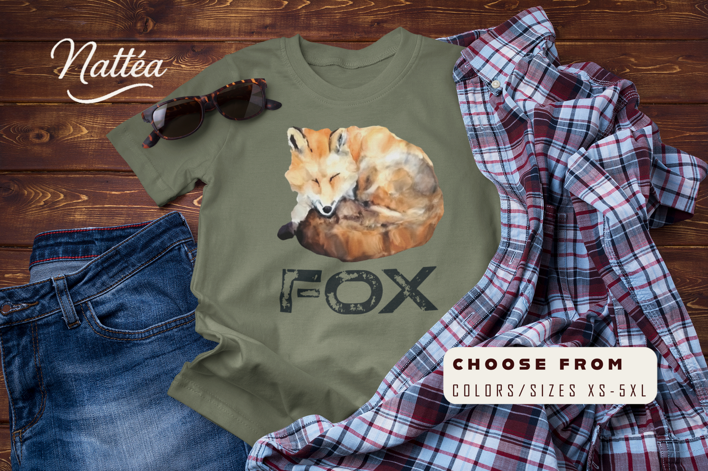 Watercolor Fox Art Tee – Forest Animal Design “Fox”
