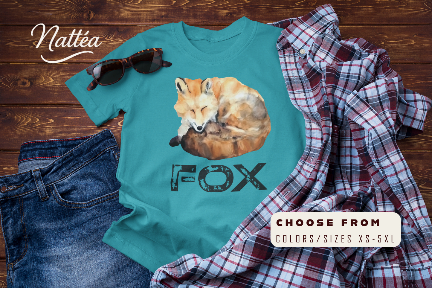 Watercolor Fox Art Tee – Forest Animal Design “Fox”