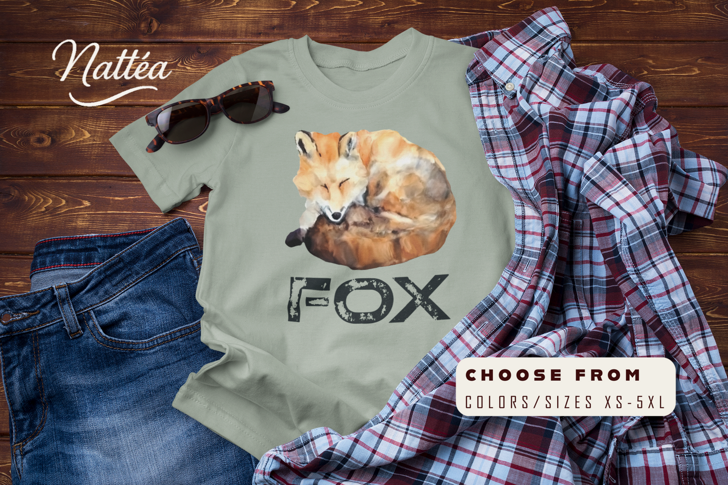 Watercolor Fox Art Tee – Forest Animal Design “Fox”