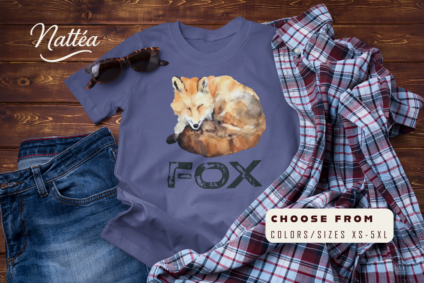 Watercolor Fox Art Tee – Forest Animal Design “Fox”