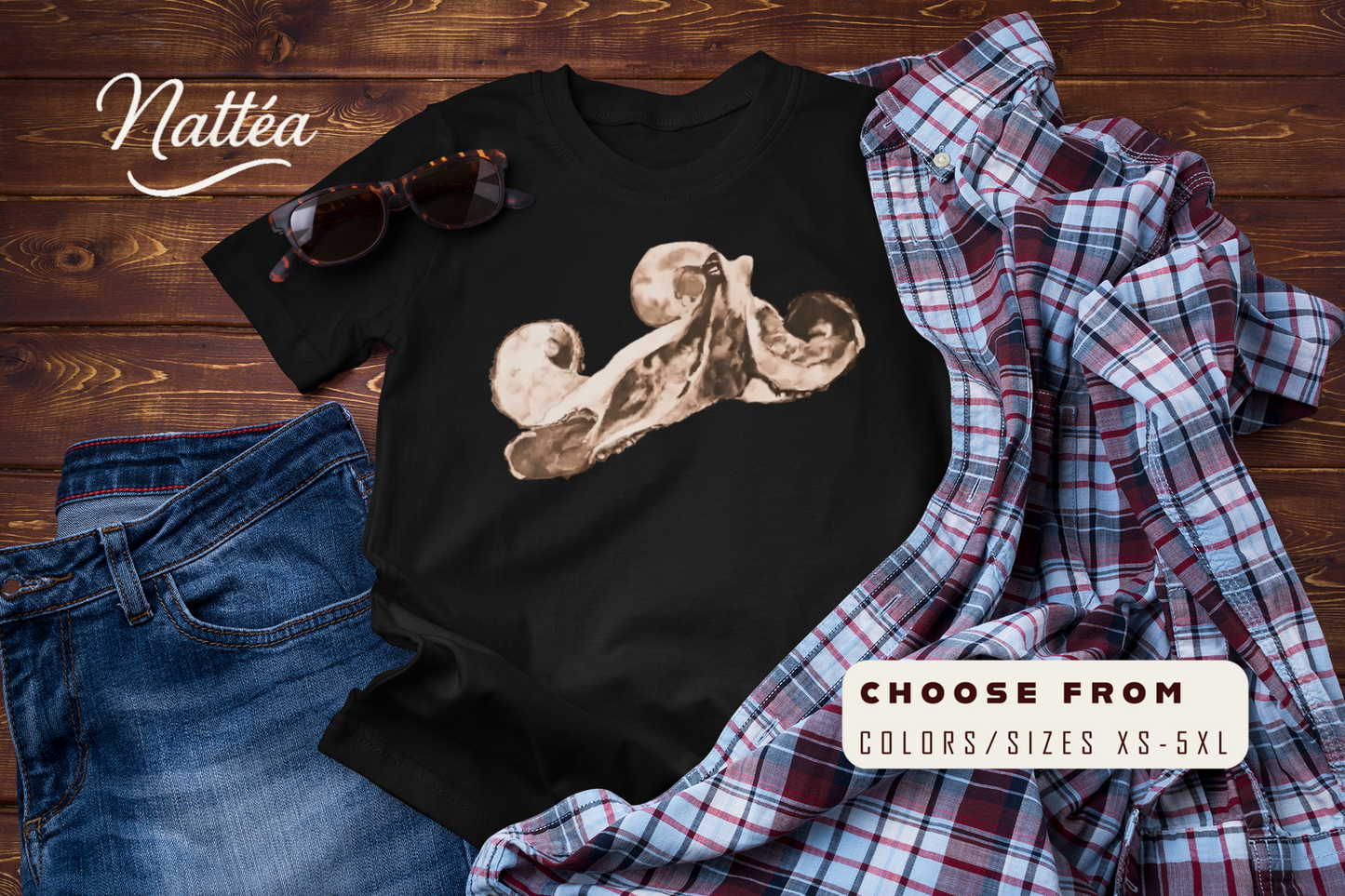 Vintage Ocean Octopus T-Shirt – Artistic Wildlife Design from Original Art