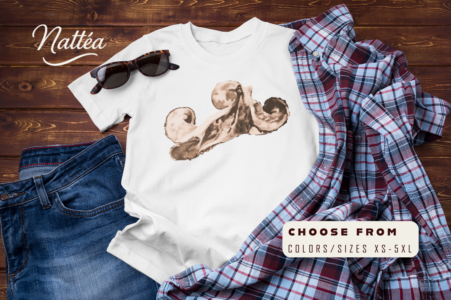 Vintage Ocean Octopus T-Shirt – Artistic Wildlife Design from Original Art