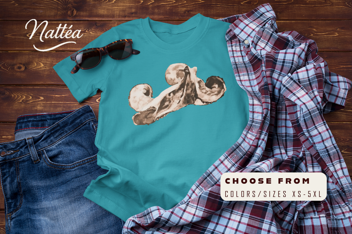 Vintage Ocean Octopus T-Shirt – Artistic Wildlife Design from Original Art
