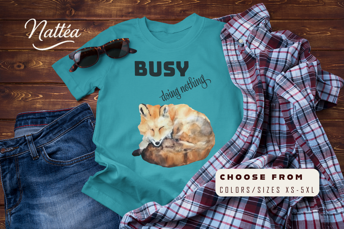 Watercolor Fox T-Shirt – “I Am Busy Doing Nothing” Funny Quote Design