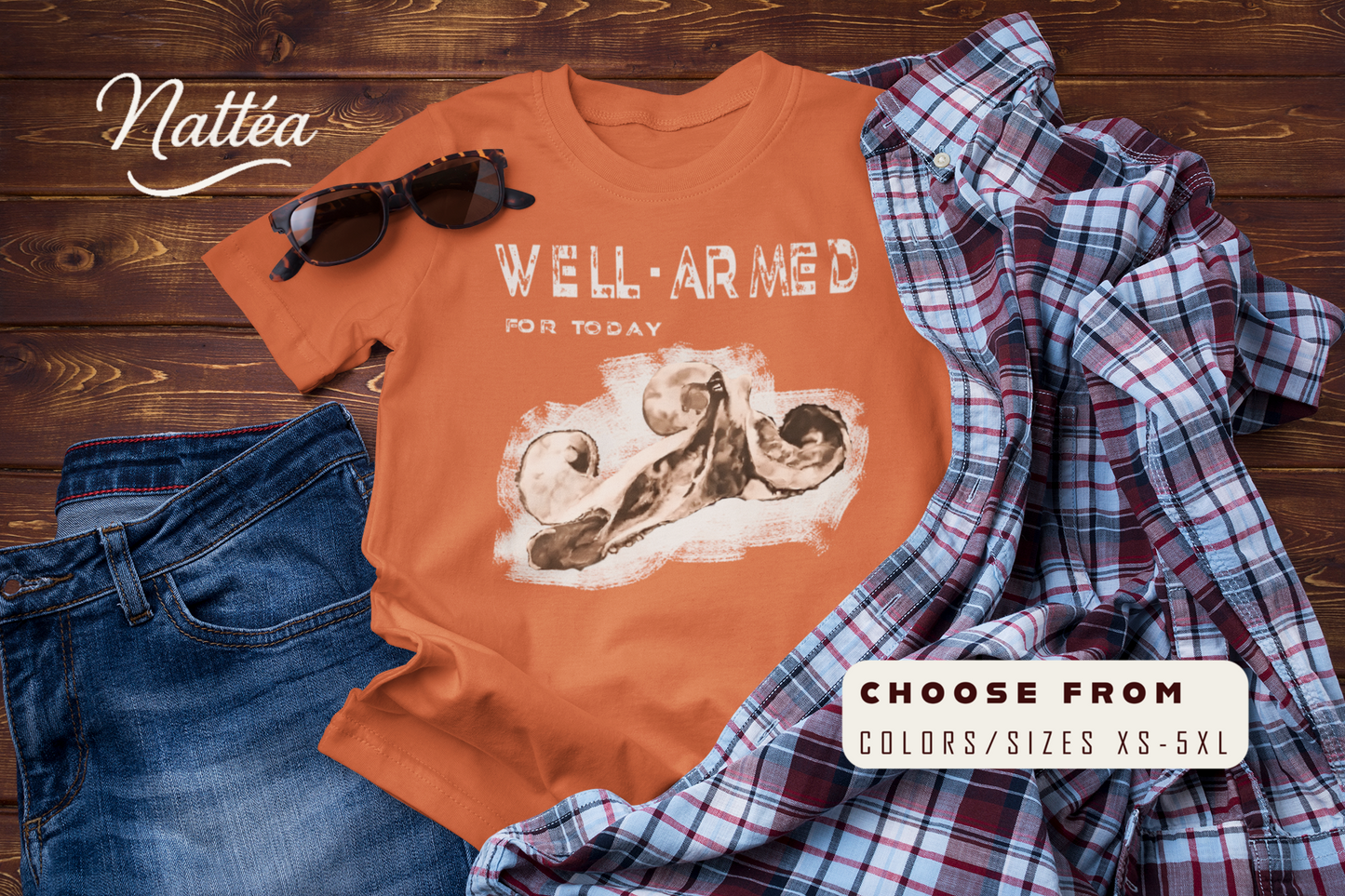 Funny Octopus T-Shirt – Vintage Ocean Art “Well-Armed for Today” Design