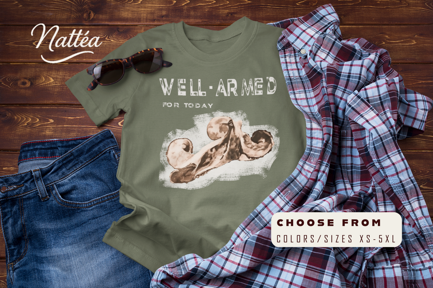 Funny Octopus T-Shirt – Vintage Ocean Art “Well-Armed for Today” Design