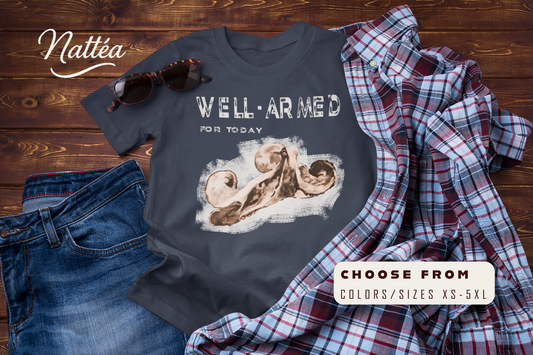 Funny Octopus T-Shirt – Vintage Ocean Art “Well-Armed for Today” Design