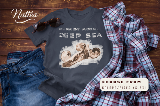 Funny Octopus T-Shirt – Vintage Ocean Art “Current Mood Deep Sea” Design