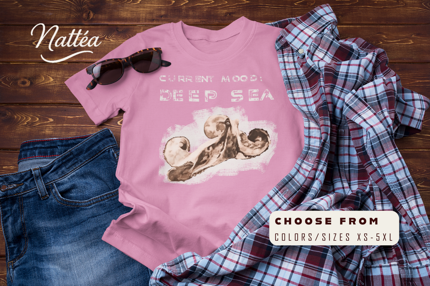 Funny Octopus T-Shirt – Vintage Ocean Art “Current Mood Deep Sea” Design