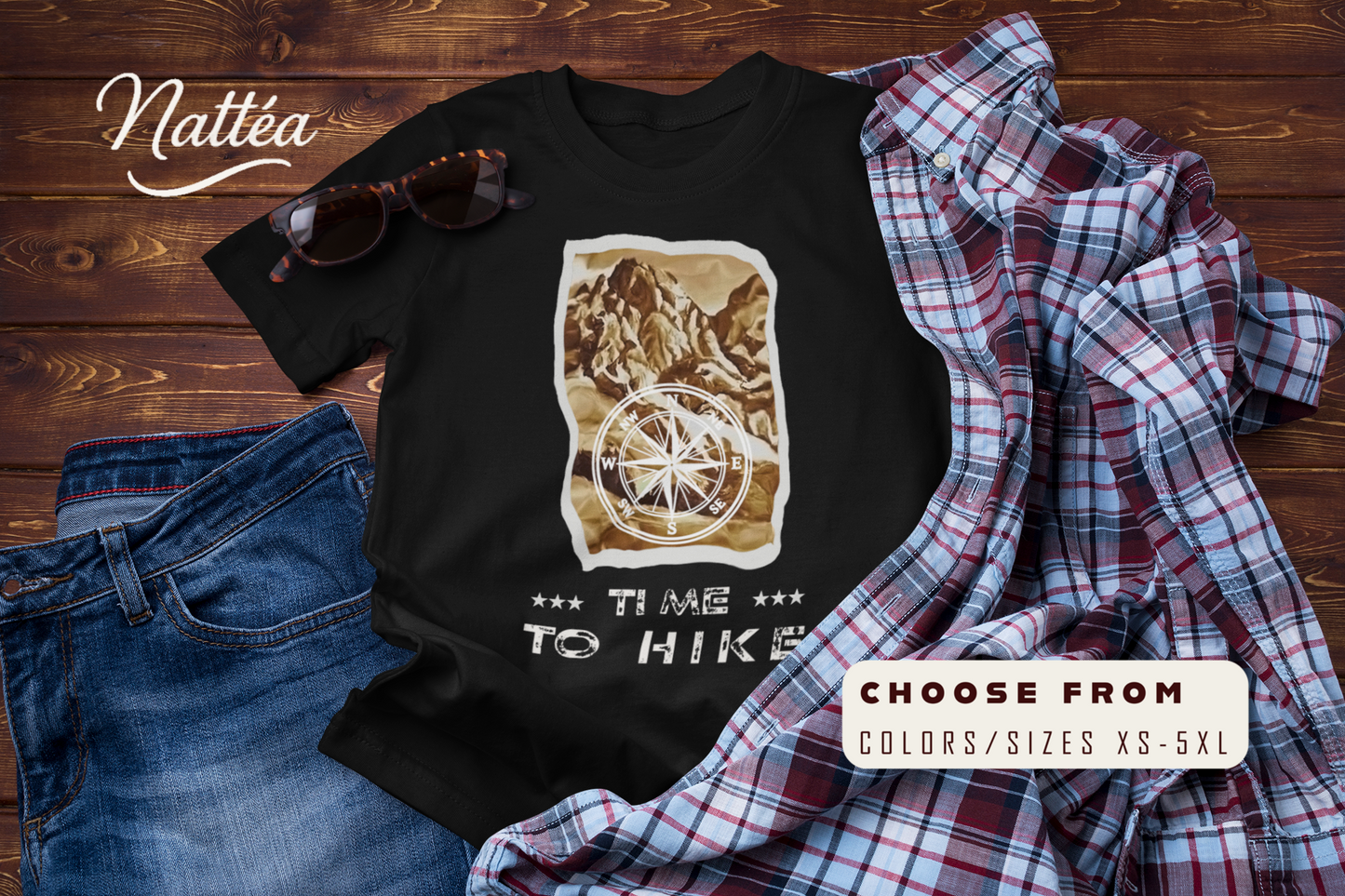 Time to Hike T-Shirt – Vintage Mountain Design from Original Painting