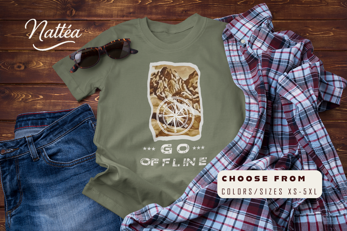 Go Offline Mountain Compass T-Shirt – Outdoor Travel Adventure