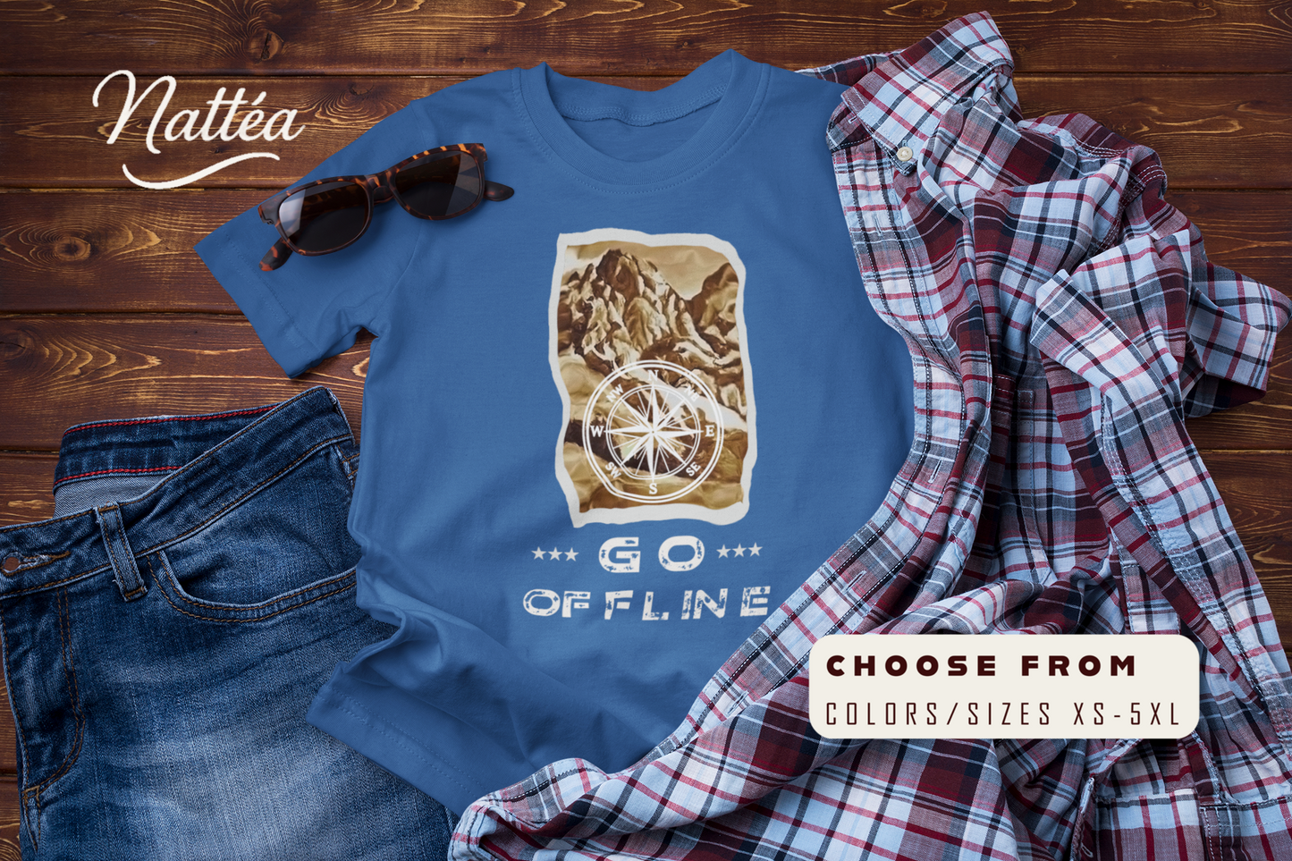 Go Offline Mountain Compass T-Shirt – Outdoor Travel Adventure