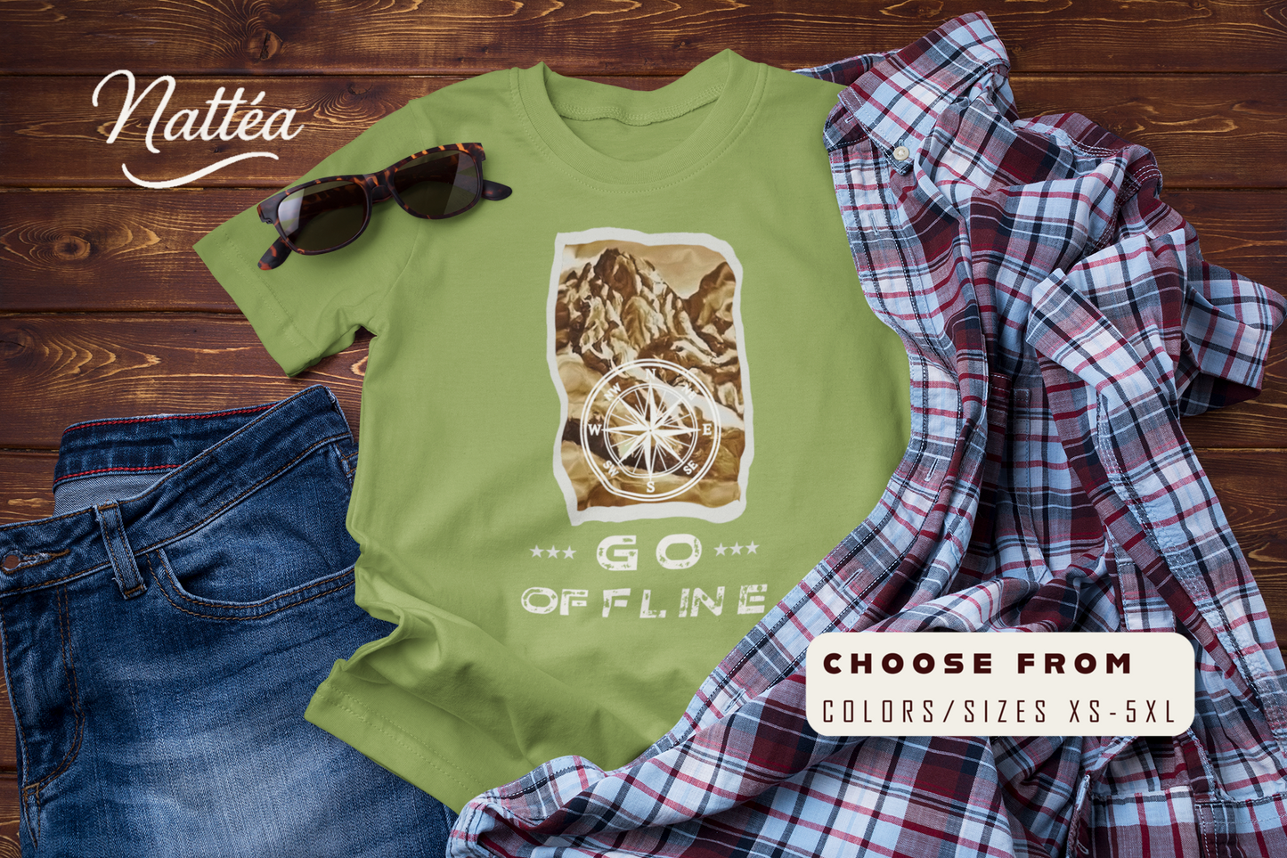 Go Offline Mountain Compass T-Shirt – Outdoor Travel Adventure