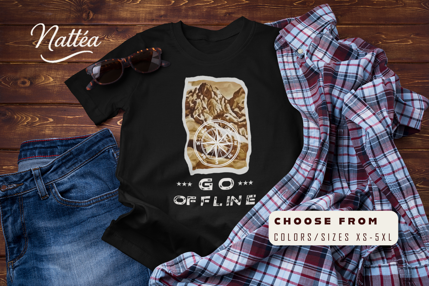 Go Offline Mountain Compass T-Shirt – Outdoor Travel Adventure