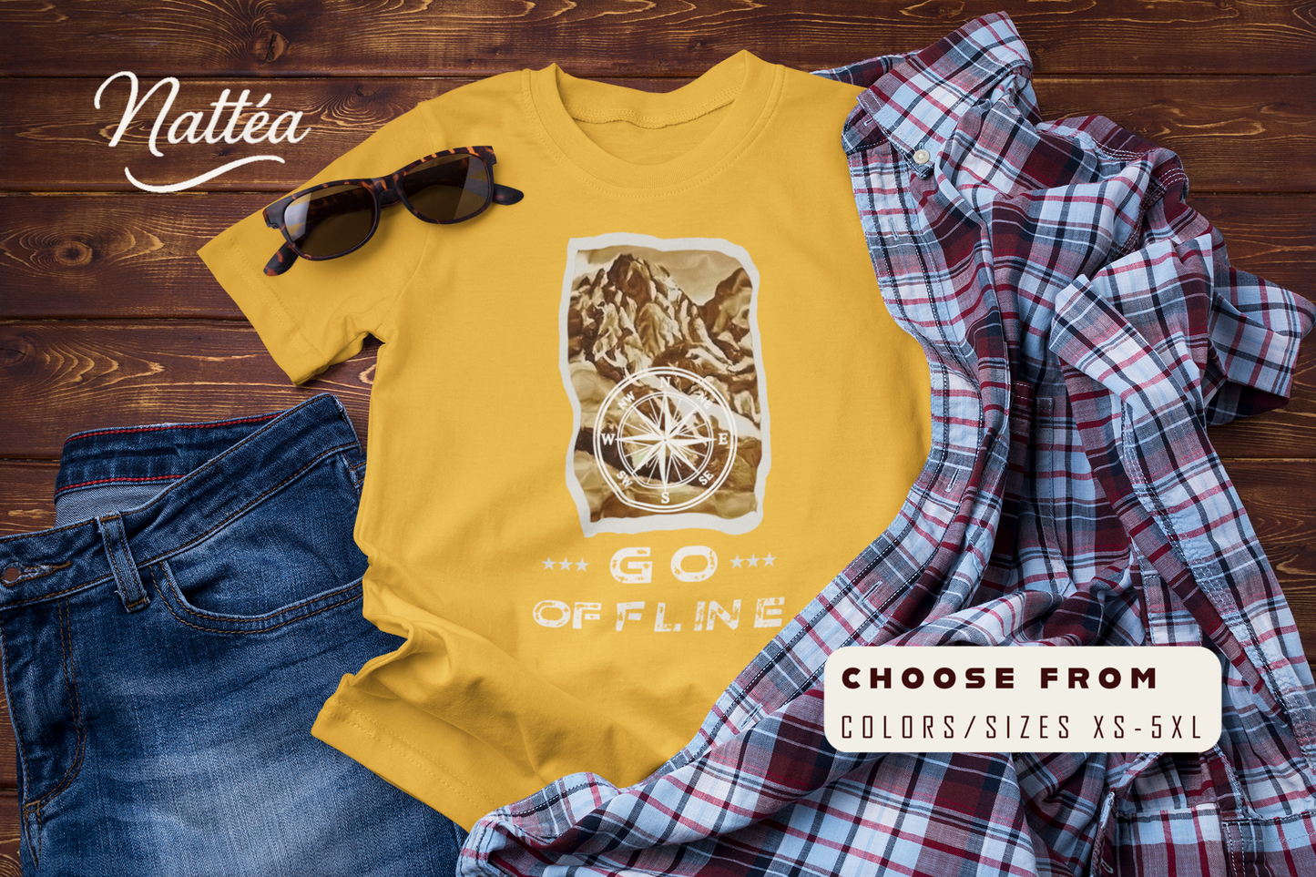 Go Offline Mountain Compass T-Shirt – Outdoor Travel Adventure