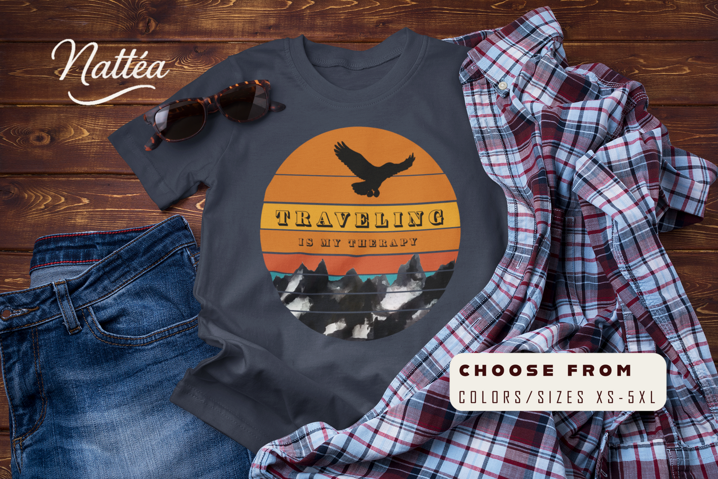 Traveling Is My Therapy T-Shirt – Vintage Mountain Scene Retro Sunset Tee