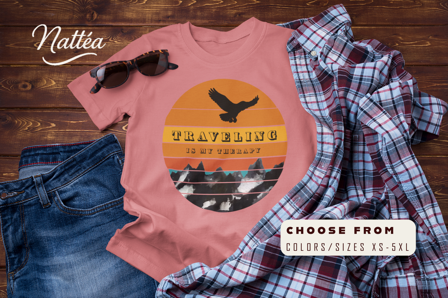 Traveling Is My Therapy T-Shirt – Vintage Mountain Scene Retro Sunset Tee