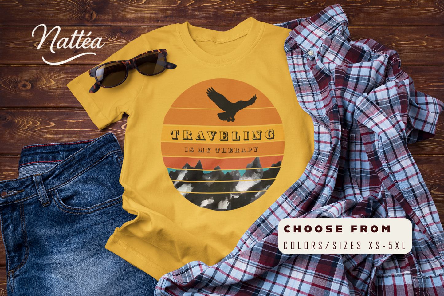 Traveling Is My Therapy T-Shirt – Vintage Mountain Scene Retro Sunset Tee