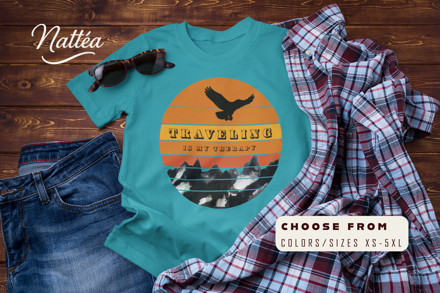Traveling Is My Therapy T-Shirt – Vintage Mountain Scene Retro Sunset Tee