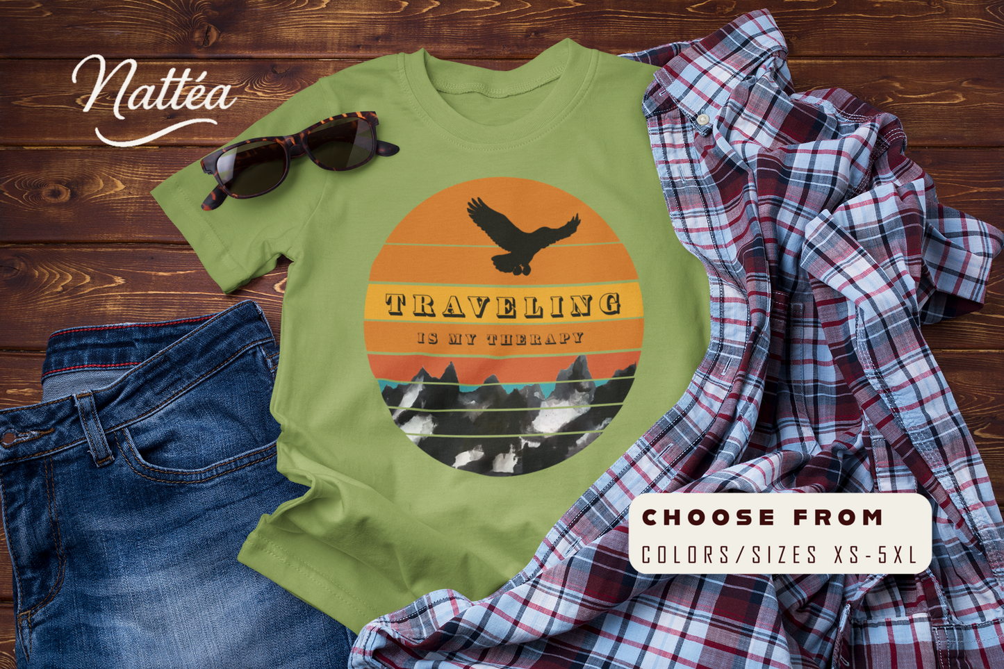 Traveling Is My Therapy T-Shirt – Vintage Mountain Scene Retro Sunset Tee