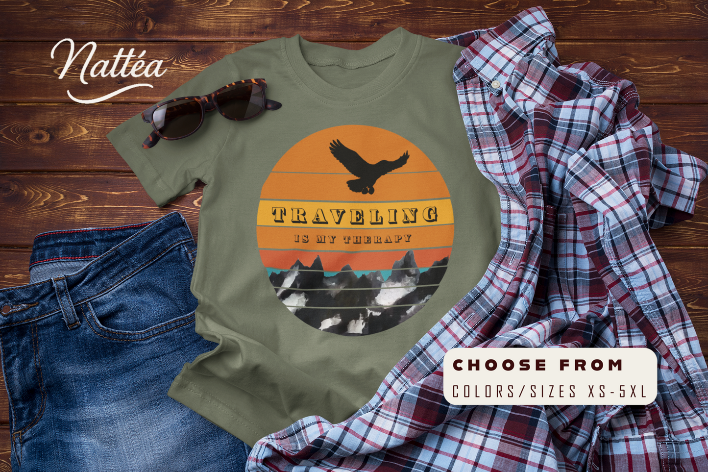 Traveling Is My Therapy T-Shirt – Vintage Mountain Scene Retro Sunset Tee