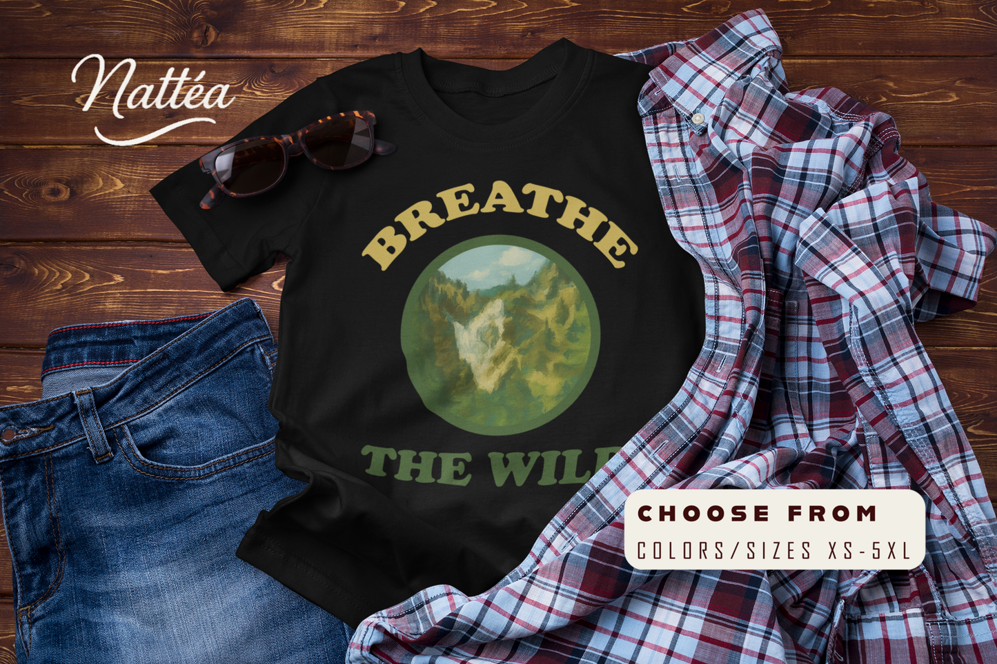 Vintage Nature Art Shirt – Breathe the Wild Mountain Scene Tee