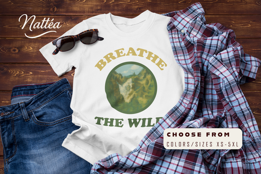Vintage Nature Art Shirt – Breathe the Wild Mountain Scene Tee