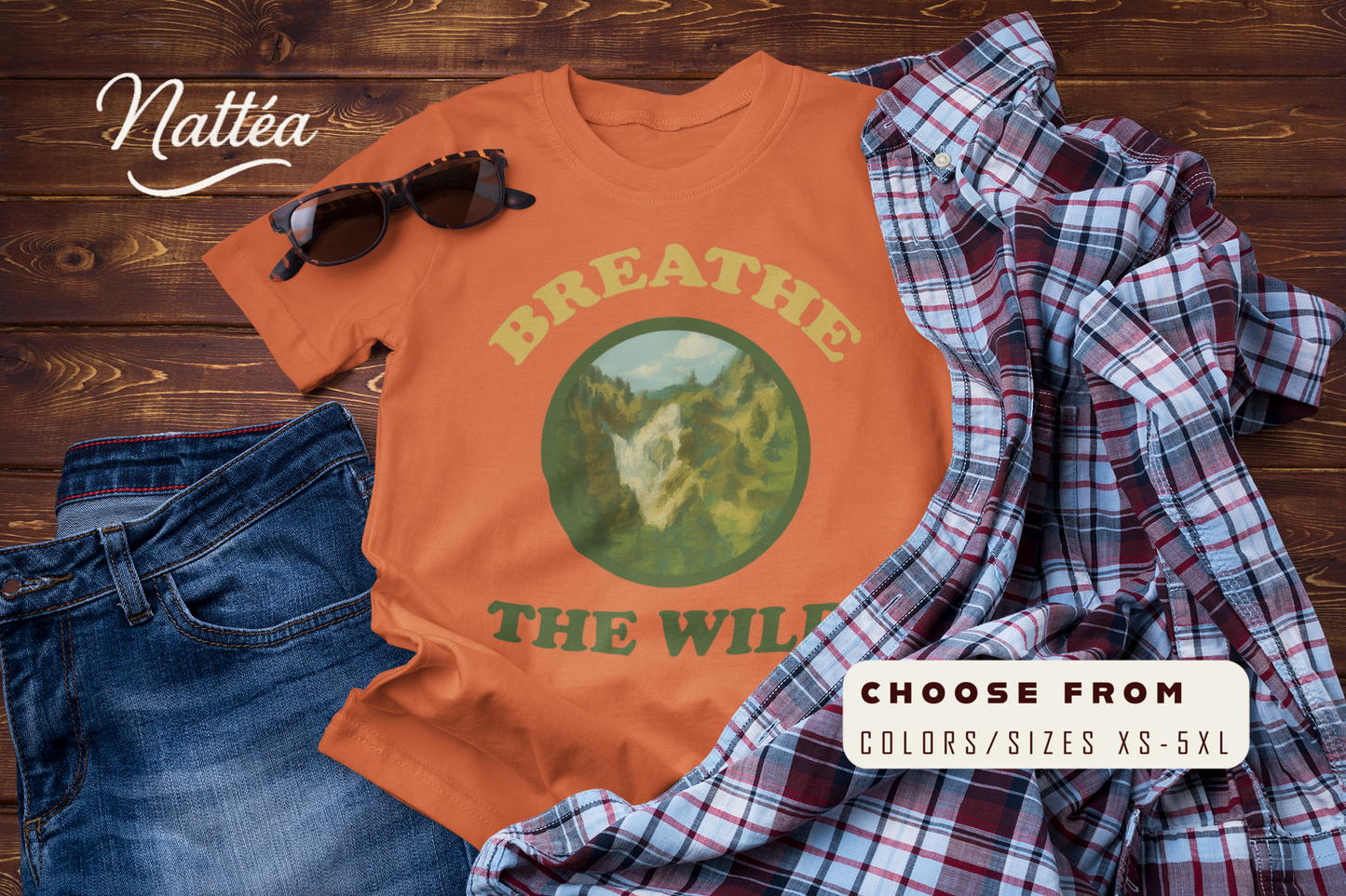 Vintage Nature Art Shirt – Breathe the Wild Mountain Scene Tee