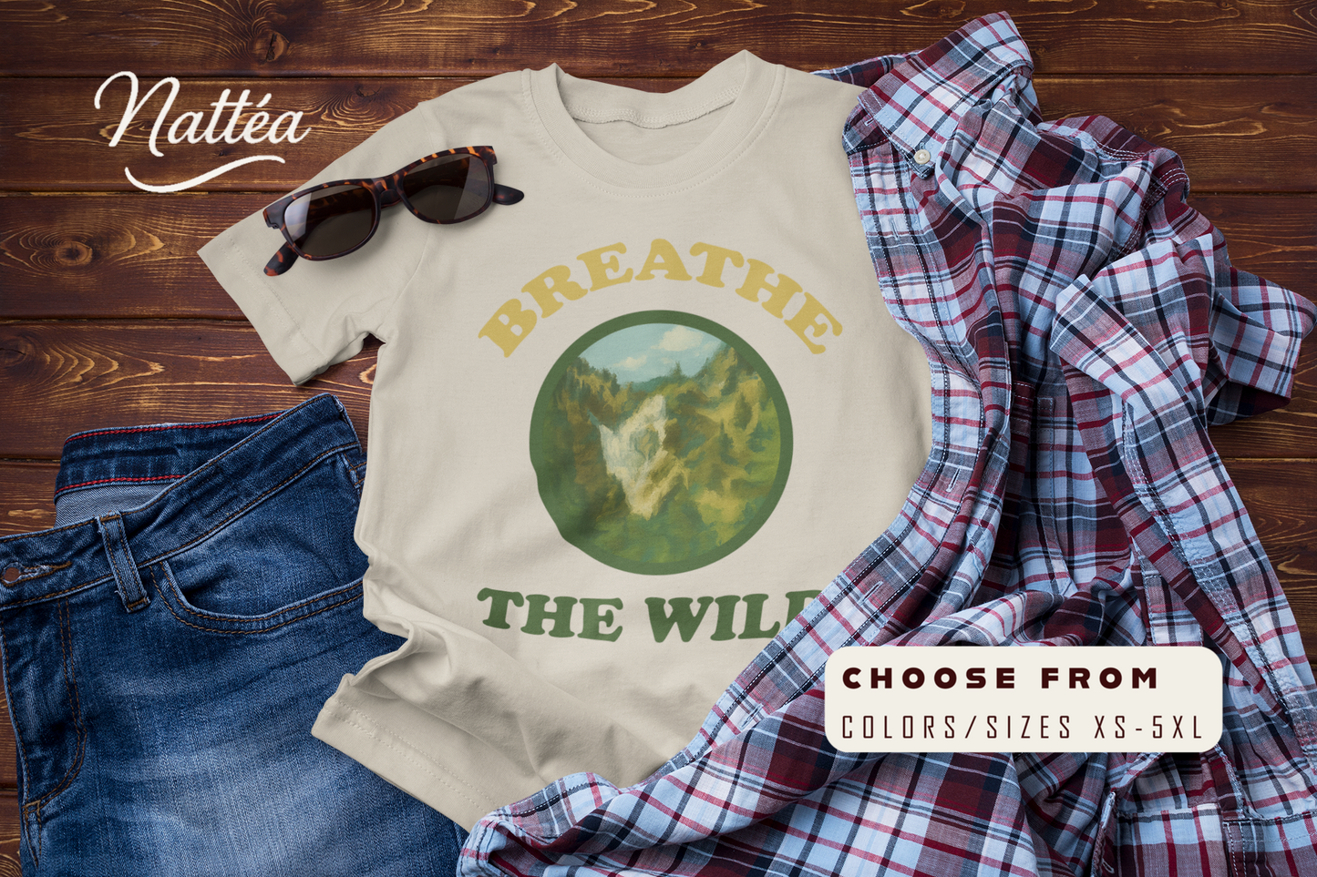 Vintage Nature Art Shirt – Breathe the Wild Mountain Scene Tee
