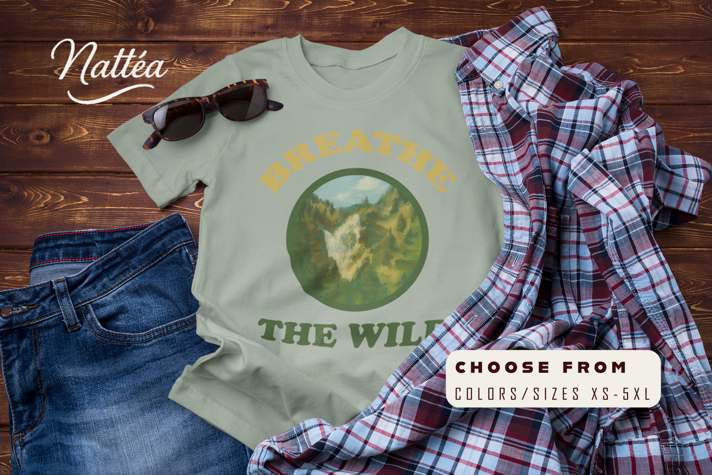 Vintage Nature Art Shirt – Breathe the Wild Mountain Scene Tee
