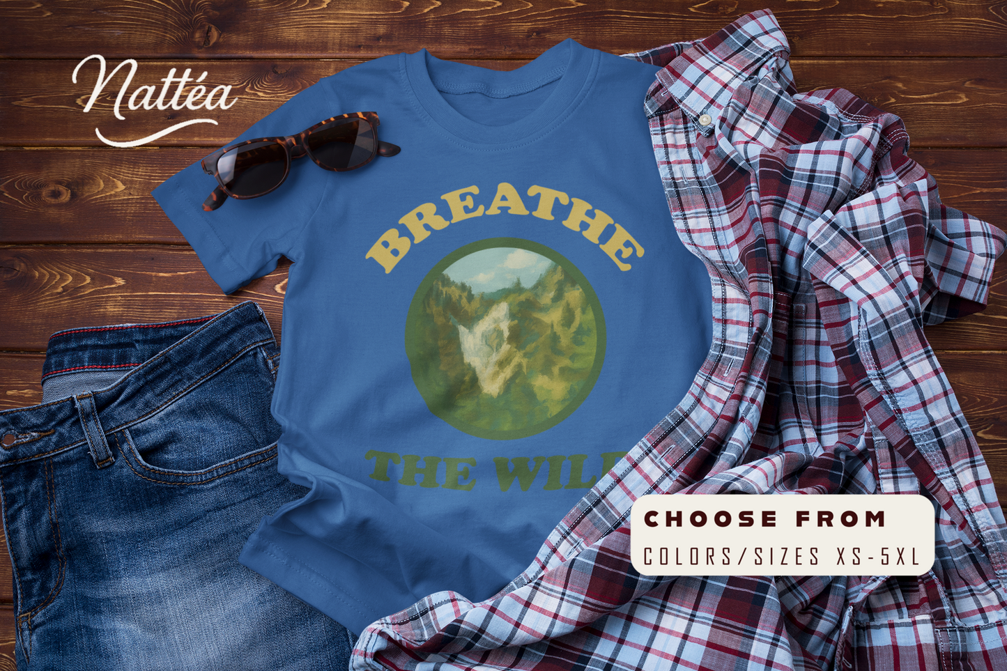 Vintage Nature Art Shirt – Breathe the Wild Mountain Scene Tee