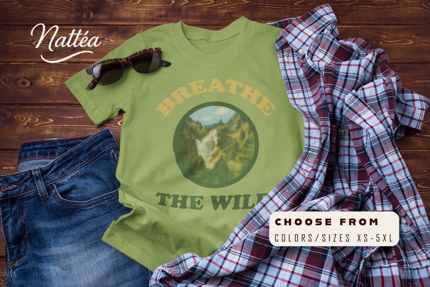 Vintage Nature Art Shirt – Breathe the Wild Mountain Scene Tee