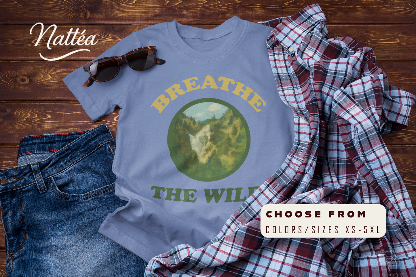 Vintage Nature Art Shirt – Breathe the Wild Mountain Scene Tee