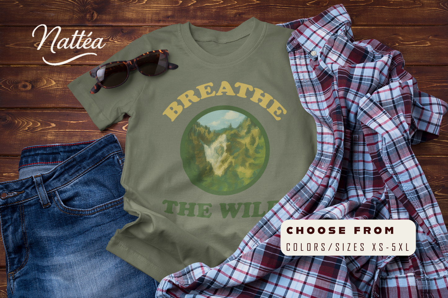 Vintage Nature Art Shirt – Breathe the Wild Mountain Scene Tee